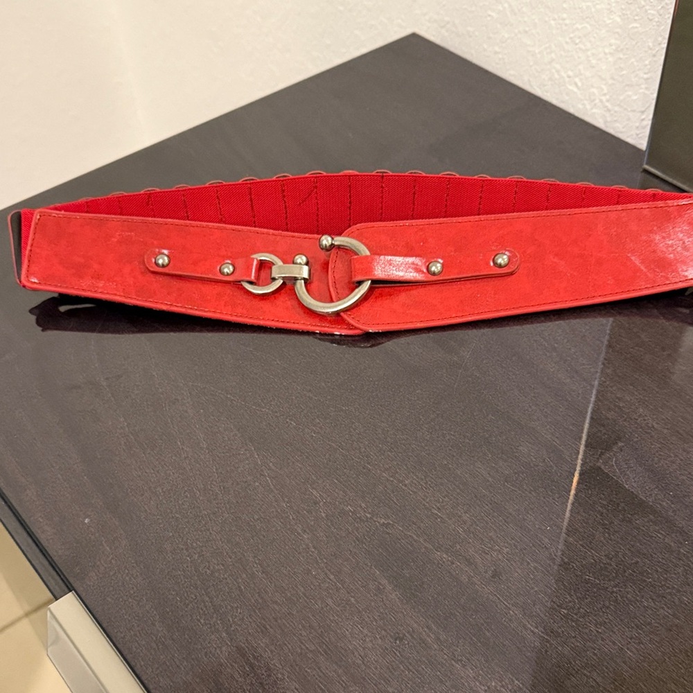 Elegant stretchy Red Women's Belt with Silver Buckle